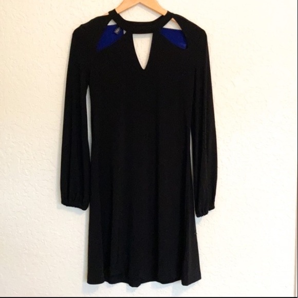 Norma Kamali black long sleeve dress with cutout neckline design. - Picture 1 of 9